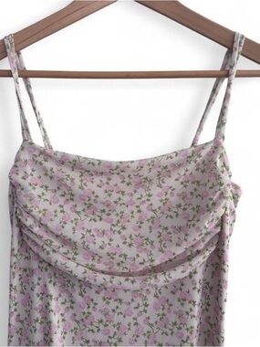 See You Monday Y2K Cream Ivory Pink Floral Mesh Sheer Draped Front Maxi Dress XL